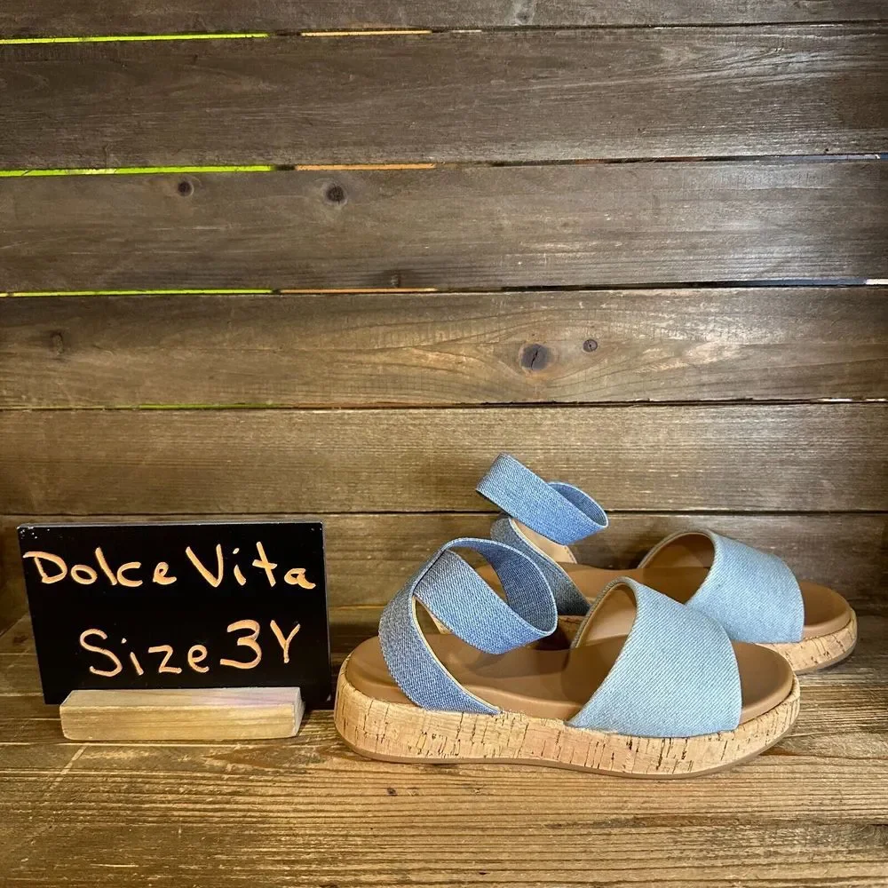New NIB Big‎ Kids Dolce Vita Sicile Blue Denim Ankle Strap Sandals Size 3 Y